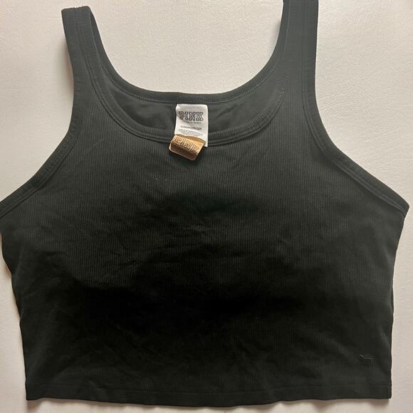 PINK  Victoria’s Secret Women’s Sleeveless Black Crop Stop With Bra Style Top XL - Picture 1 of 12